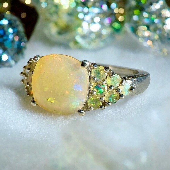 Translucent Pale Yellow Australian Fire Opal Sterling Silver Ring (8.75) - Picture 3 of 14